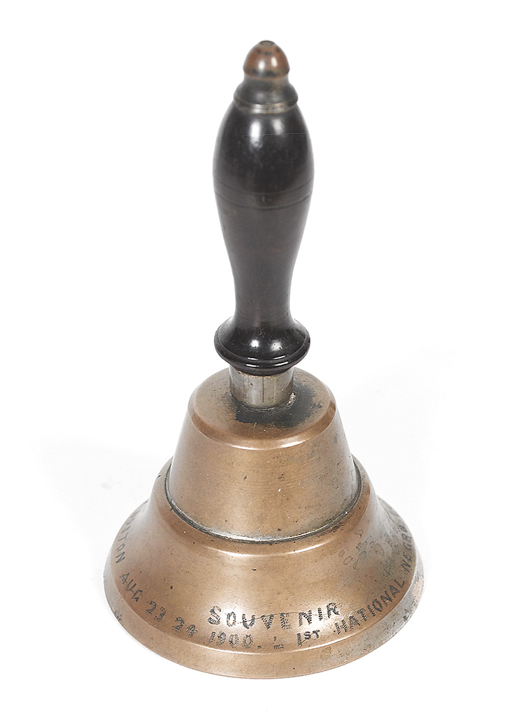 (BUSINESS.) WASHINGTON, BOOKER T. Small brass bell, made as a souvenir of the First National Negro Business League meeting held in Bost